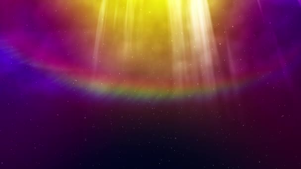 粉红色和黄色的背景与飞行粒子和美丽的光束 神奇的北方五颜六色的灯光从天上 无缝环路 — 图库视频影像