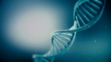 DNA çift sarmalı Strand mikroskop altında döner. Yüksek detay. Mavi renk tonu