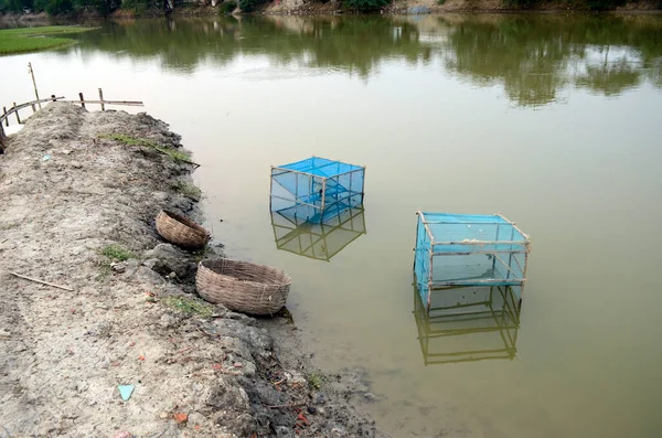 bamboo box type fishing trap at rural west bengal