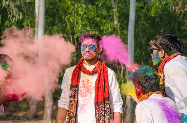 Birbhum Oeste Bengala Índia Março 2020 Celebrando Festival Holi Campus — Fotografia de Stock