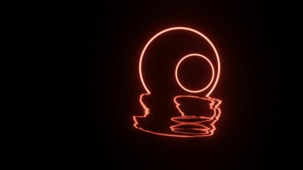 Абстрактная Анимация Двух Светящихся Неоновых Кругов Отраженными Поверхности Волнами Видео — стоковое видео