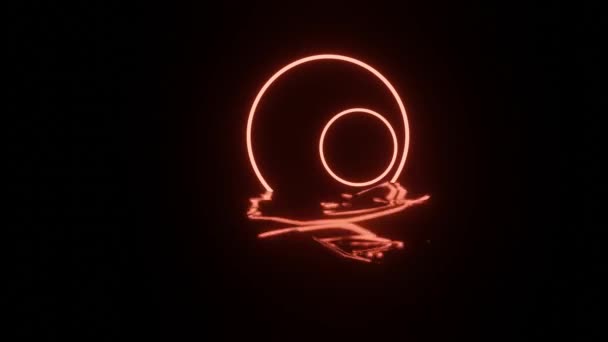 Abstraktní Animace Dvou Zářících Neonových Kruhů Vlnami Odrážejícími Povrchu Video — Stock video