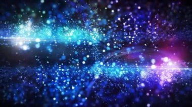 Parlak parçacıklardan oluşan bir akış, parlak parçacıklardan oluşan bir akım. Işık efektleri hareket ediyor ve soyut tarzda esnek çizgiler çiziyor. kar enerjisi meditasyonu