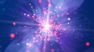 Parlak parçacıklardan oluşan bir akış, parlak parçacıklardan oluşan bir akım. Işık efektleri hareket ediyor ve soyut tarzda esnek çizgiler çiziyor. kar enerjisi meditasyonu