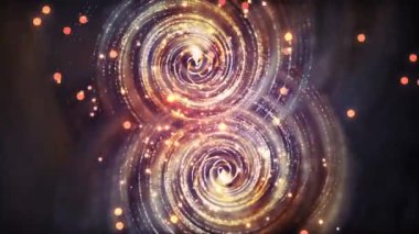 Parlak parçacıklardan oluşan bir akış, parlak parçacıklardan oluşan bir akım. Işık efektleri hareket ediyor ve soyut tarzda esnek çizgiler çiziyor. kar enerjisi meditasyonu