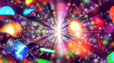 Parlak parçacıklardan oluşan bir akış, parlak parçacıklardan oluşan bir akım. Işık efektleri hareket ediyor ve soyut tarzda esnek çizgiler çiziyor. kar enerjisi meditasyonu