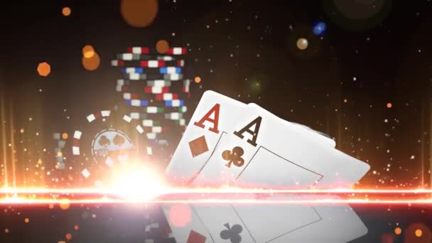 Kaarten Poker Een Stroom Van Lichtgevende Deeltjes Een Cyclus Van — Stockvideo