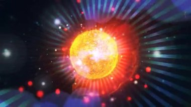 Güneş gezegeni, parlak parçacıklardan oluşan bir akıntı. Parlak parçacıklardan oluşan bir akım. ışık efektleri soyut biçimde hareket eder ve esnek çizgiler. 