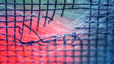 Parlak parçacıklardan oluşan bir akış, parlak parçacıklardan oluşan bir akım. ışık efektleri soyut biçimde hareket eder ve esnek çizgiler.