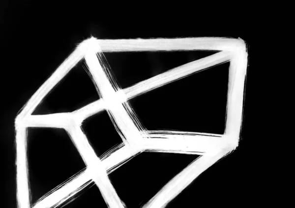 Линии Нарисованные Объемным Кубом Четырехмерная Фигура Прибыль Медитации Энергия — стоковое фото