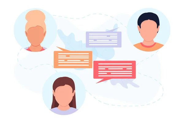 Personas Discutiendo Las Redes Sociales Noticias Chat Con Burbujas Diálogo — Vector de stock