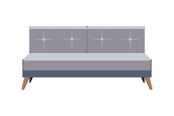ソファは白い背景に隔離されている インテリアデザインのための快適なグレーのソファ フラット漫画スタイルベクトルストックイラスト — ストックベクタ