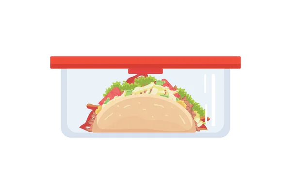 Contenedor Comida Con Caja Almuerzo Taco Comida Escolar Niños Stock — Vector de stock