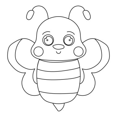Beyaz arka planda izole edilmiş sevimli çizgi film çizimi, gülümseyen arı resmi. Çocuk boyama sayfası, kitap. Vektör stok illüstrasyonu.