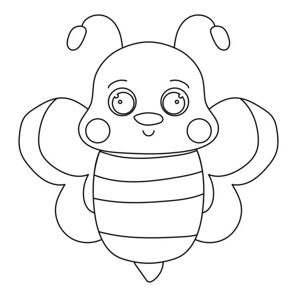 Cute Cartoon Outline Hand Drawn Smiling Bee Isolated White Background — Stock Vector