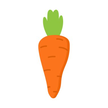 Havuç karikatür simgesi beyaz arkaplanda izole edilmiş. Bahçeden taze ürün, sebze, kahvaltı, öğle yemeği, akşam yemeği, salata, diyet ve diğer şeyler. Vektör stok illüstrasyonu