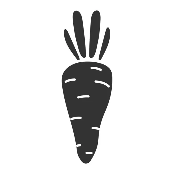 Морквяна Ікона Чорному Силуеті Ізольована Білому Тлі Продукт Саду Овочі — стоковий вектор