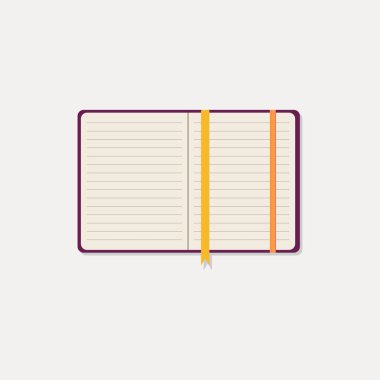 Düz tasarım açık not defteri simgesi sekmesi beyaz arkaplanda izole edilmiş. Okul defteri, iş kapağı tasarımı günlüğü. Ofis eşyaları. Stok vektör illüstrasyonu