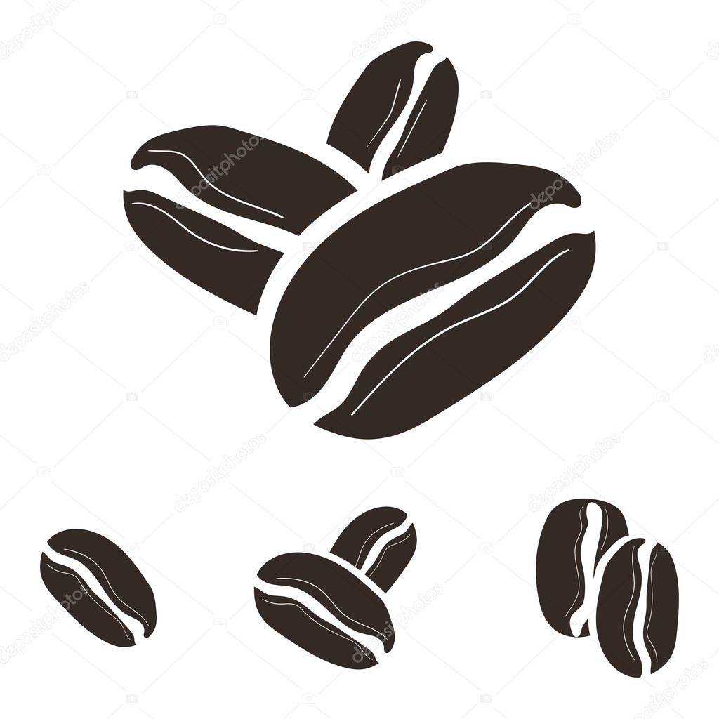 Coffee beans vector stock icon set. Flat illustration of coffee grains isolated on white background.