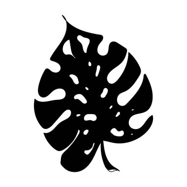 Beyaz arka planda izole edilmiş tropikal yaprak ve ağaç elementlerinden oluşan yaz siyah silueti. Orman egzotik yaprağı. Kartlar, web, doğal ürünler için vektör illüstrasyon tasarımı.