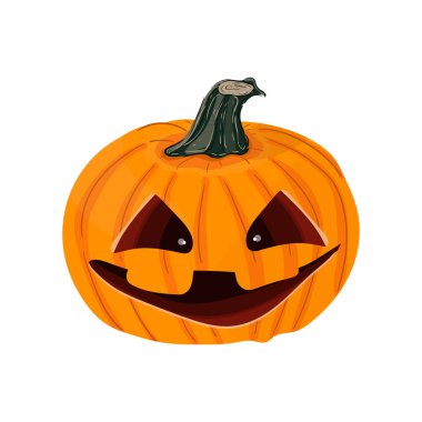 Beyaz arka planda izole edilmiş şirin Cadılar Bayramı balkabağı çizgi filmi. Sonbahar tatili. Vektör stok illüstrasyonu