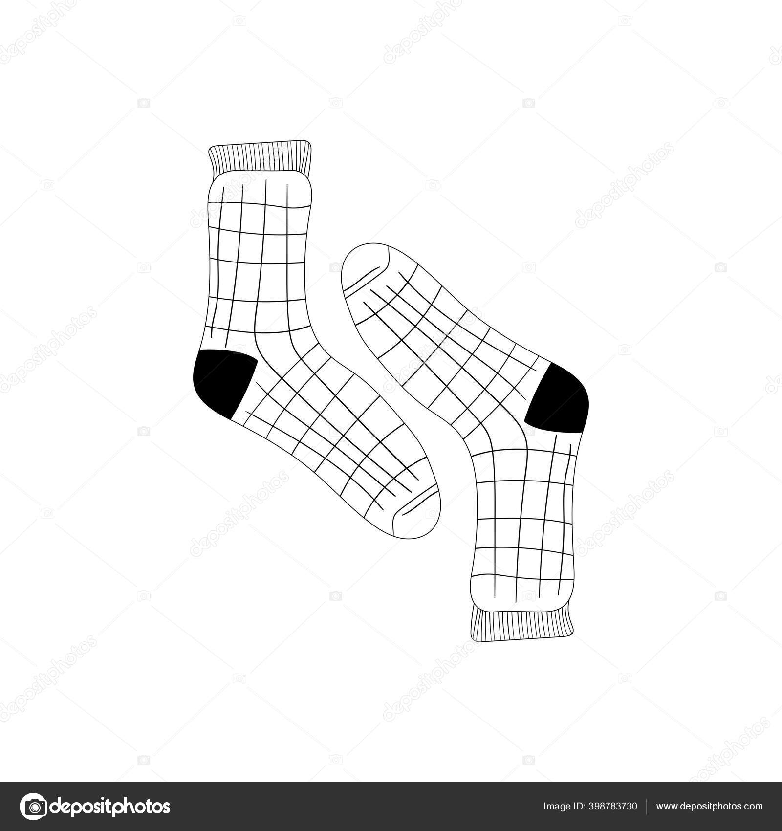 Sock Vector Black White Sketch Stylish Cotton Woolen Socks Isolated