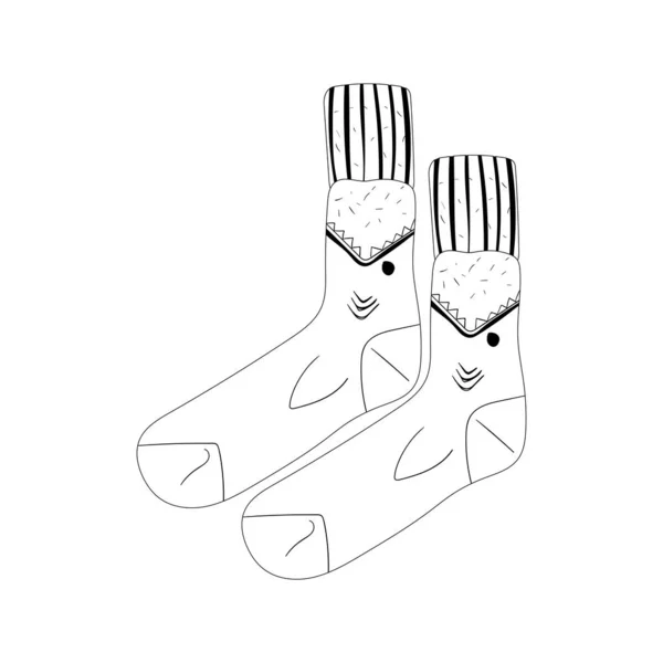 Sock Vector Black White Sketch Stylish Cotton Woolen Socks Isolated — Stock Vector