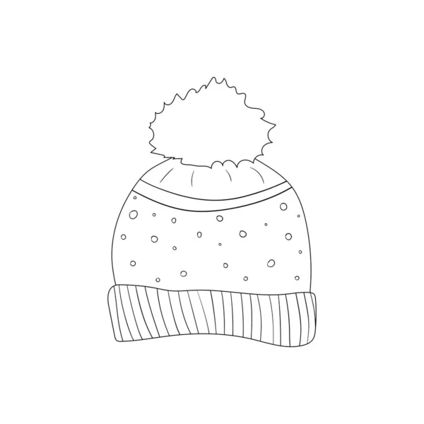 Invierno Dibujado Mano Icono Sombrero Bosquejo Esquema Gorra Invierno Punto — Archivo Imágenes Vectoriales