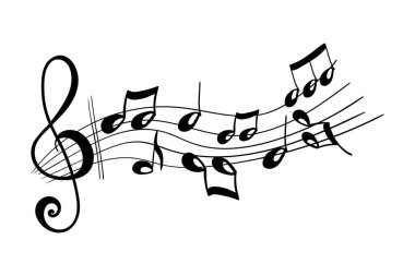 Basit el çizimi müzik nota tasarım ögesinin vektör çizimi beyaz arkaplanda izole edilmiş karalama biçimi.