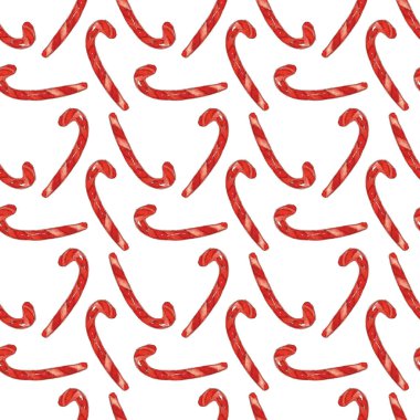 Kusursuz desenli çizimler geleneksel Noel şekeri, şeker kamışı, beyaz arka planda tatlılar.