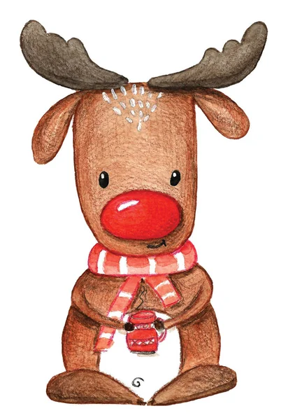Suluboya Noel çizimi geyiği. Noel kartları. Kış tasarımı Mutlu Noeller.!