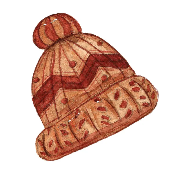 Cappello Invernale Natale Acquerello Cartone Animato Clip Art Illustrazione Sfondo — Foto Stock