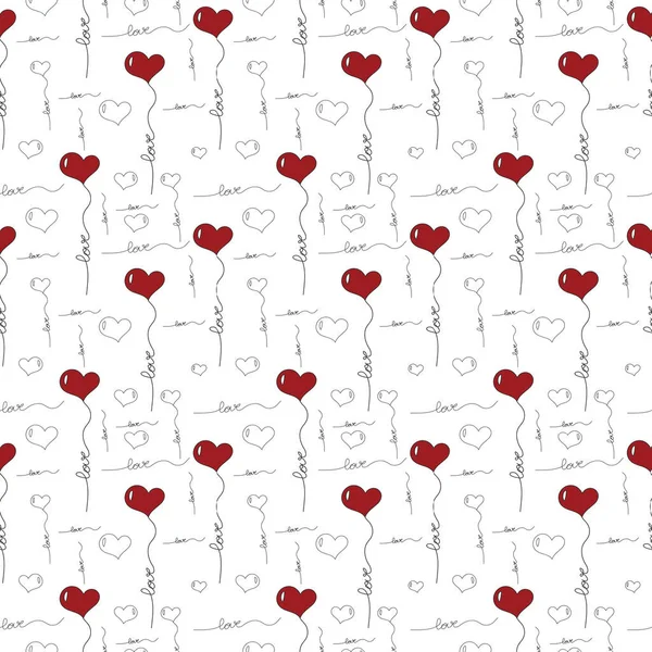 Płynny Wzór Uroczym Czerwonym Sercem Literowania Miłości Ilustracja Odizolowana Białym — Zdjęcie stockowe