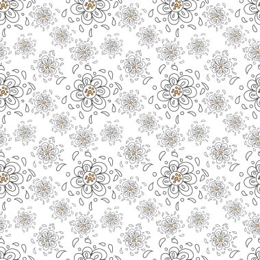 Kusursuz Düzen Arkaplanı. Düz Çiçek Elementleri Tasarımı. Soyut tasarım. Beyaz arkaplanda izole edilmiş basit çiçek arkaplanı.