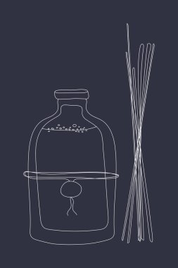 Arka planda tahta çubuklar olan el yapımı aromatik difüzör. Stok illüstrasyonu