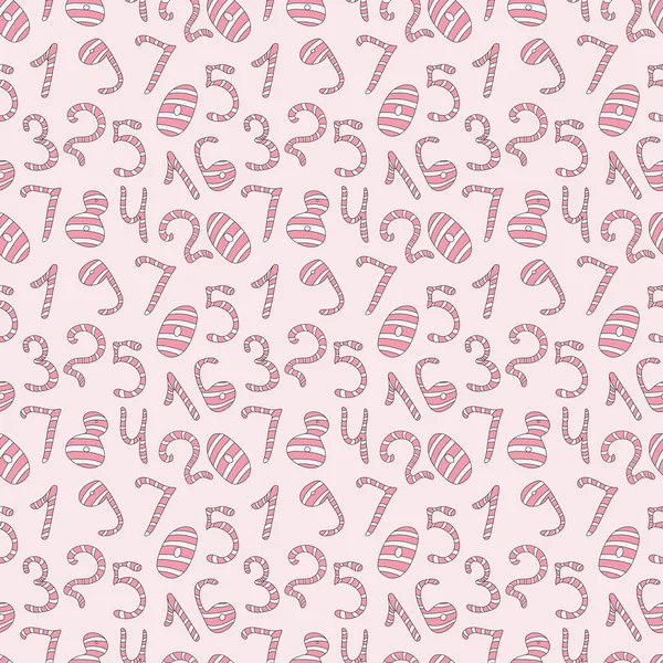 İskandinav tarzında kusursuz bir desen. 0 'dan 9' a sevimli pembe ve beyaz sayılar, pembe arka planda izole edilmiş. El çizimi karalama çizimi. Güzel iz..