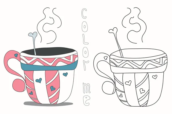 Esquema Con Linda Taza Dibujos Animados Garabato Taza Con Corazones — Archivo Imágenes Vectoriales