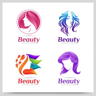 Güzel kadın logosu koleksiyonu. Grafik tasarım elementi. Vektör illüstrasyonu
