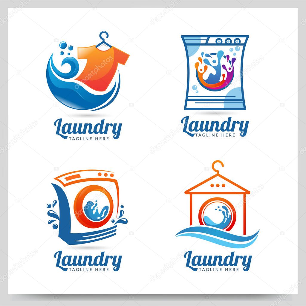 Collection of laundry logo design. Graphic design element. Vector illustration