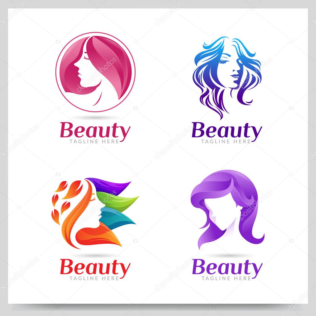 Collection of beauty women logo design. Graphic design element. Vector illustration