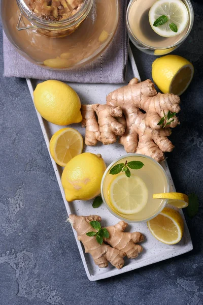 Gember Thee Gezonde Drank Natuurgeneeskunde Voor Koude Tijd Van Het — Stockfoto