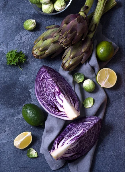 Ingredientes Saludables Cocina Vegana Verduras Frescas Concepto Alimentación Limpia Alcachofas — Foto de Stock