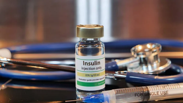 Flaconcino Insulina Iniettabile Siringa Fondo Acciaio Inossidabile — Foto Stock