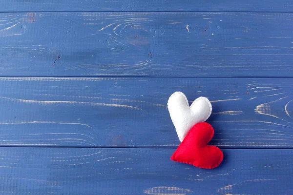 Two Red Felt Hearts White Background Valentine Day Symbol Holiday — Stock Photo, Image