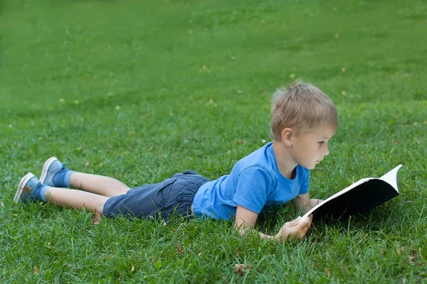 Retrato Menino Bonito Ele Desenha Parque — Fotografia de Stock