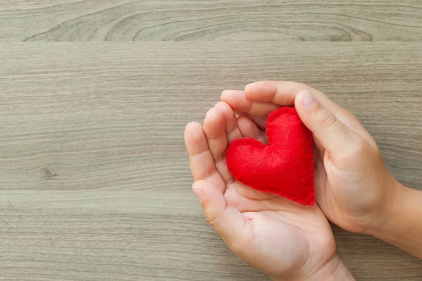 Çocukların elleri keçeden yapılmış bir kalp tutar. Sevgililer Günü