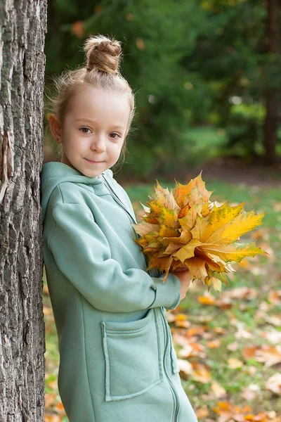 Κοντινό πλάνο πορτρέτο του όμορφου κοριτσιού που αναπαύεται στο φθινοπωρινό πάρκο — Φωτογραφία Αρχείου