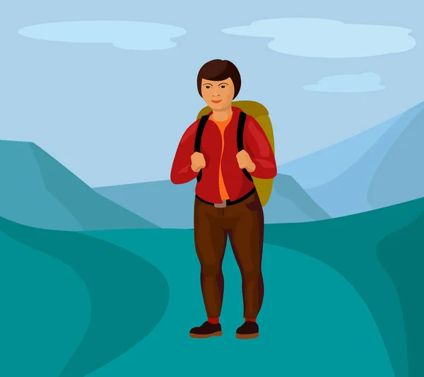 kadın dağlar çizgi film illüstrasyon uzun yürüyüşe çıkan kimse