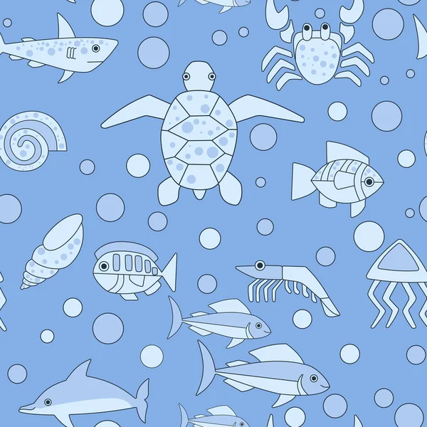 Dibujos animados animales del océano patrón sin costura — Archivo Imágenes Vectoriales