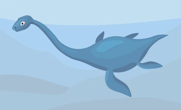 プレシオサウルスの深さで 絶滅した爬虫類イラスト水泳 — ストックベクタ